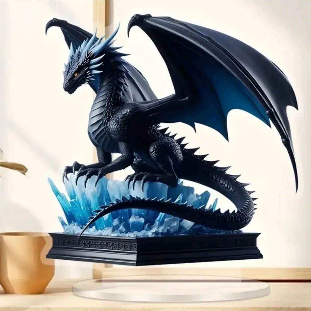 Black Dragon 2D Flat Acrylic Figurine Dragon Table Ornament Dragon Desk Decor-MoonChildWorld