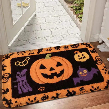 Gothic Halloween Doormat - Spooky Ghost, Cat & Bat Design - Witch Home Decor