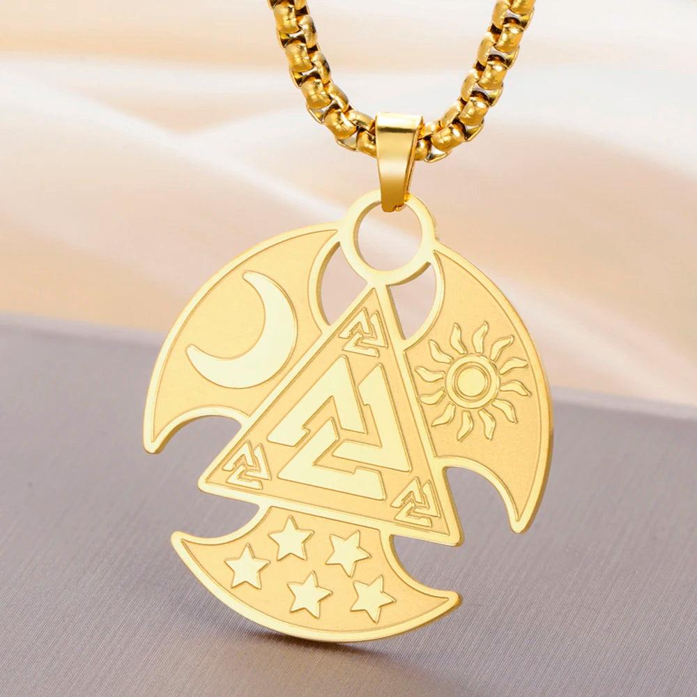 Nordic Viking Valknut Necklace Odin Symbol Stars Moon Sun Necklace Norse Jewelry-MoonChildWorld
