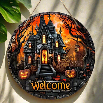 Gothic Haunted House Wooden Sign Witchy Hanging Sign for Halloween