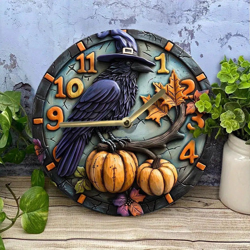 Halloween Black Raven Wall Clock Gothic Crow Wall Clock-MoonChildWorld