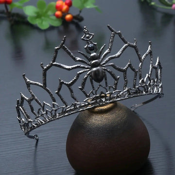 Dark Goddess Gothic Halloween Crown - Black Spider Witch Tiaras Hair Accessories Vampire Accessory-MoonChildWorld