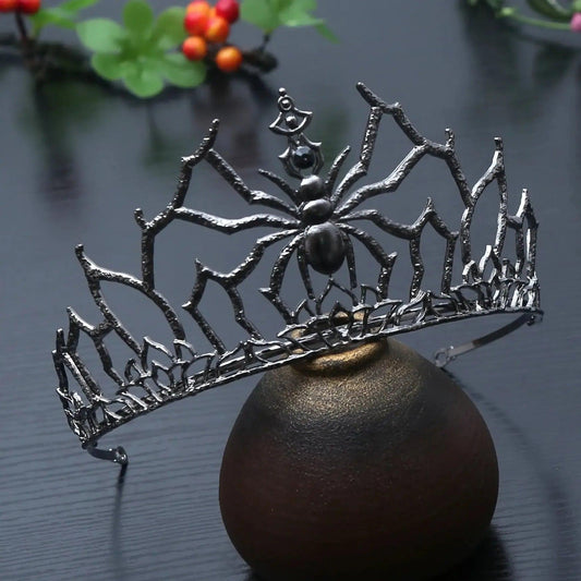Dark Goddess Gothic Halloween Crown - Black Spider Witch Tiaras Hair Accessories Vampire Accessory