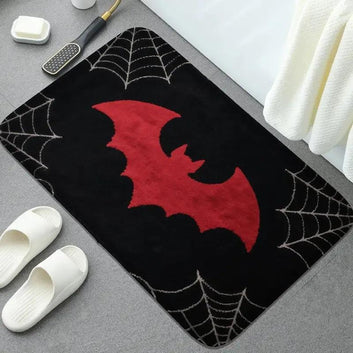 Gothic Doormat Witch Welcome Mat - Spooky Halloween Decor with Black Cat, Bat, Spider and Cute Ghost