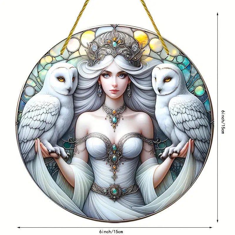 Owl with Goddess Suncatcher Mystic Window Hanging-MoonChildWorld