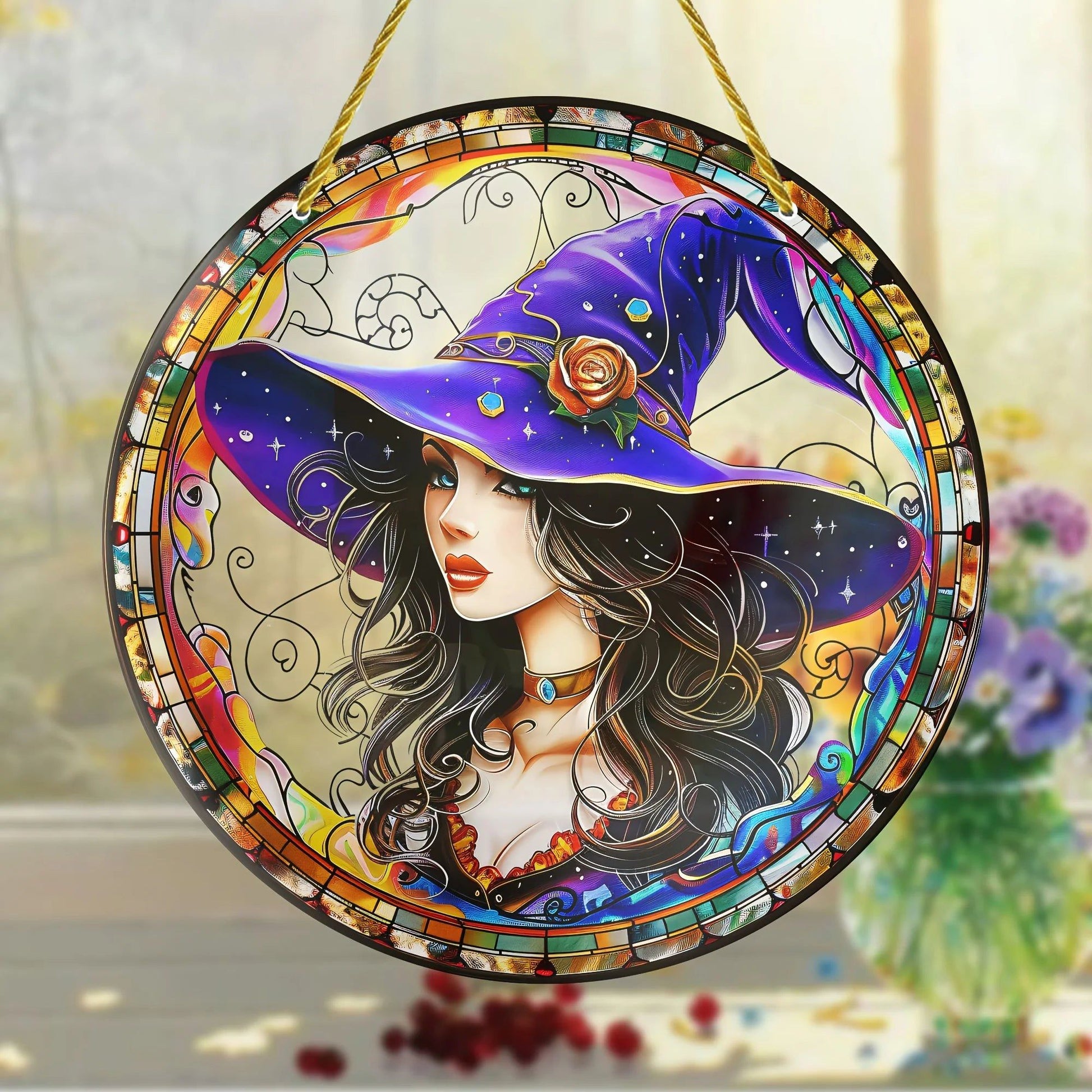 Beautiful Witch Suncatcher Mystic Acrylic Round Sign-MoonChildWorld