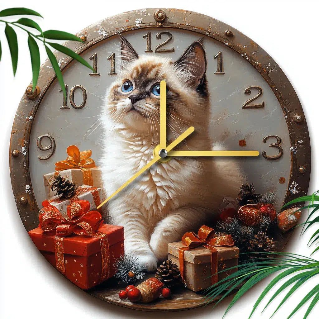 Siamese Cat Wall Clock for Cat Lovers Christmas Decorations-MoonChildWorld