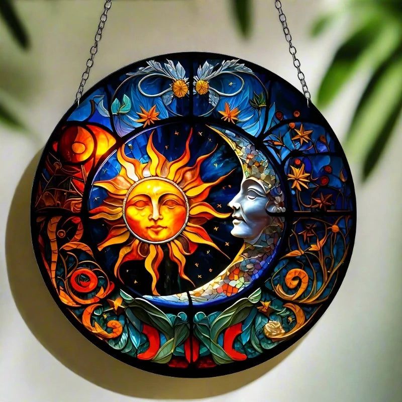 Moon Sun Suncatcher Wicca Pagan Acrylic Round Sign Moon Wall Hanging-MoonChildWorld