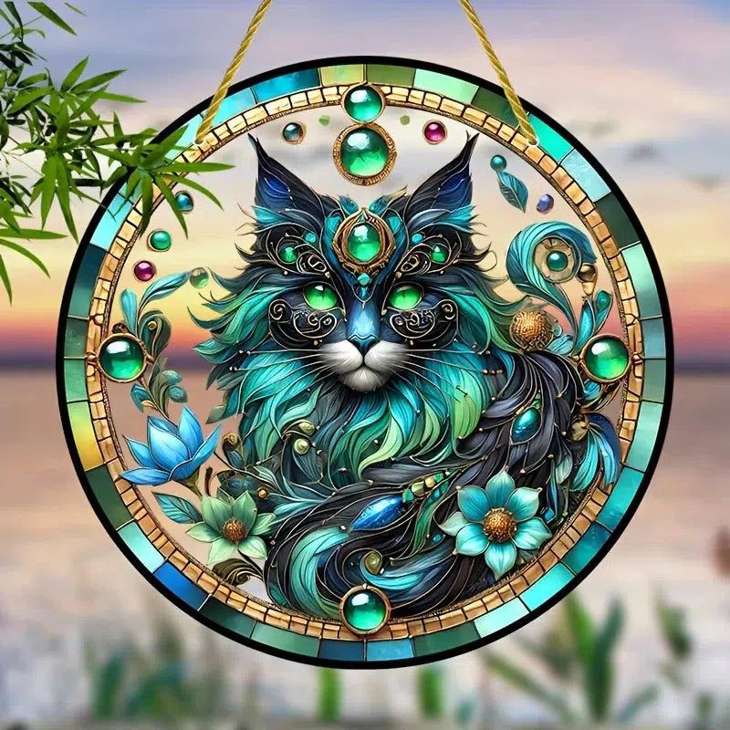 Mystical Cat Suncatcher Occult Cat Acrylic Window Hanging Ornament-MoonChildWorld