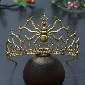 Rhinestones & Crystal Dark Goddess Halloween Crown - Gothic Spider Web Tiaras Witch Hair Accessories Vampire Accessory-MoonChildWorld