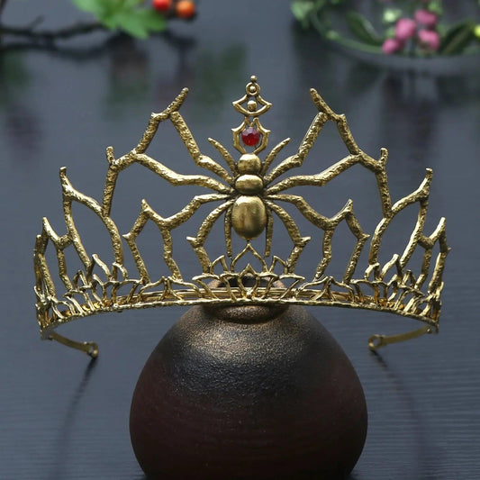 Rhinestones & Crystal Dark Goddess Halloween Crown - Gothic Spider Web Tiaras Witch Hair Accessories Vampire Accessory