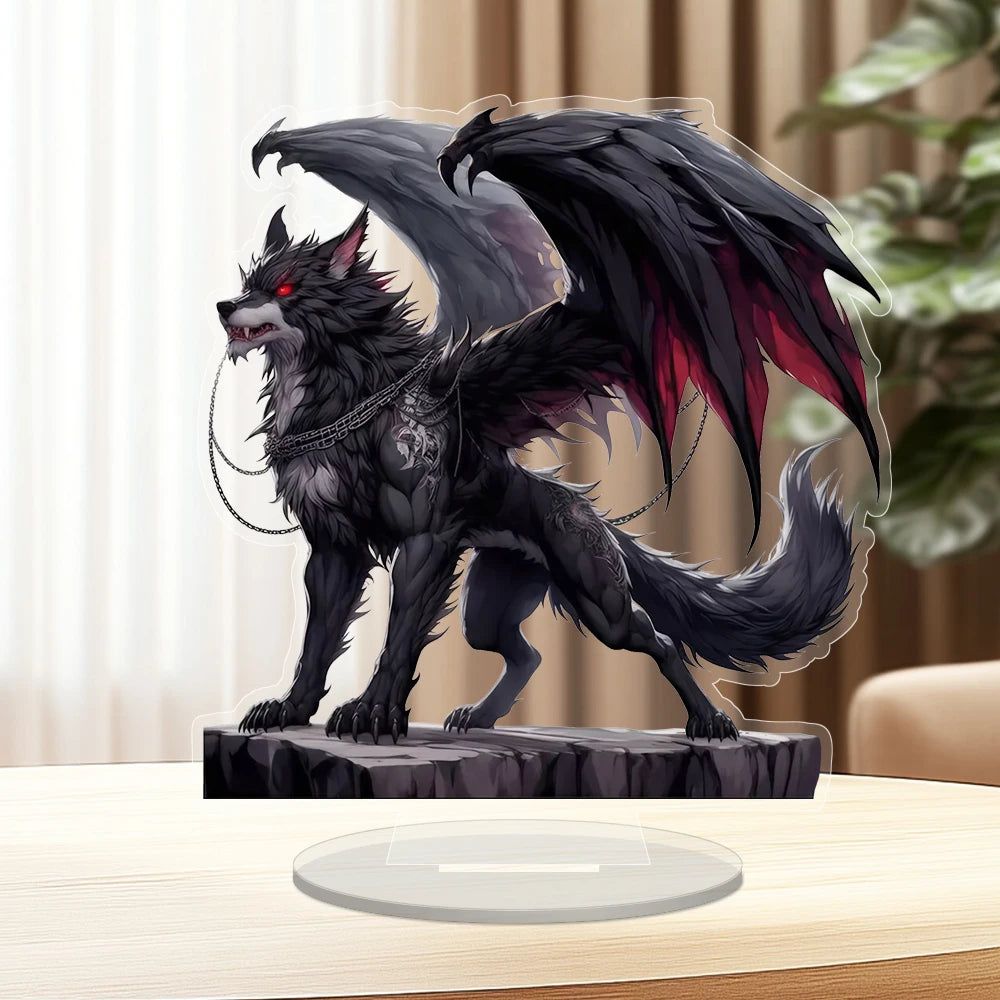 Red-Winged Wolf Acrylic Decorative Plaque Desktop Decor Gothic Wolf Table Ornament-MoonChildWorld