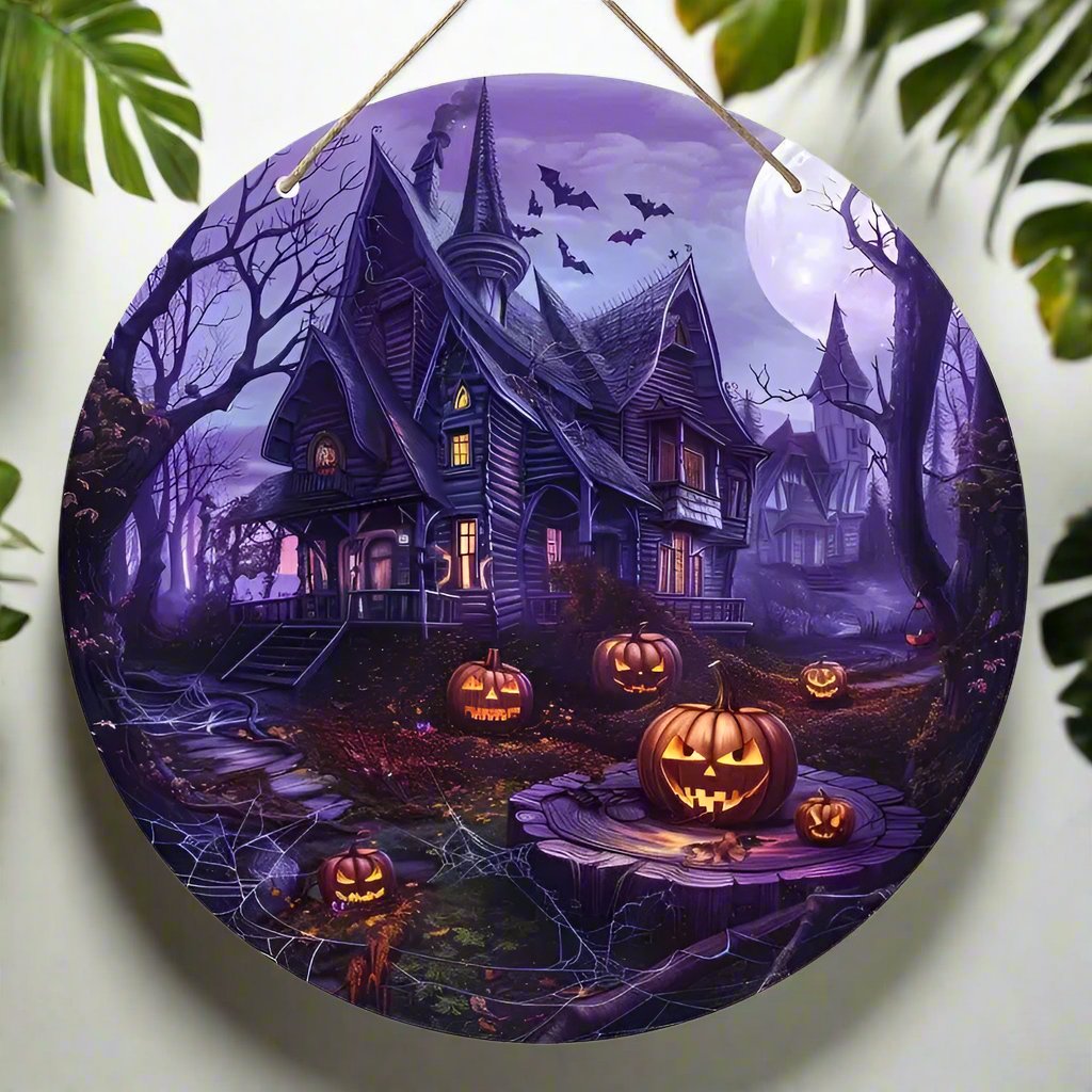 Gothic Haunted House Wooden Sign Witchy Hanging Sign for Halloween-MoonChildWorld