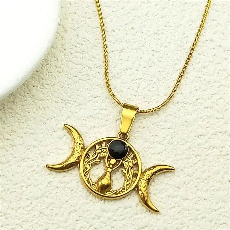 Witch Triple Moon Goddess Necklace Pagan Jewelry-MoonChildWorld