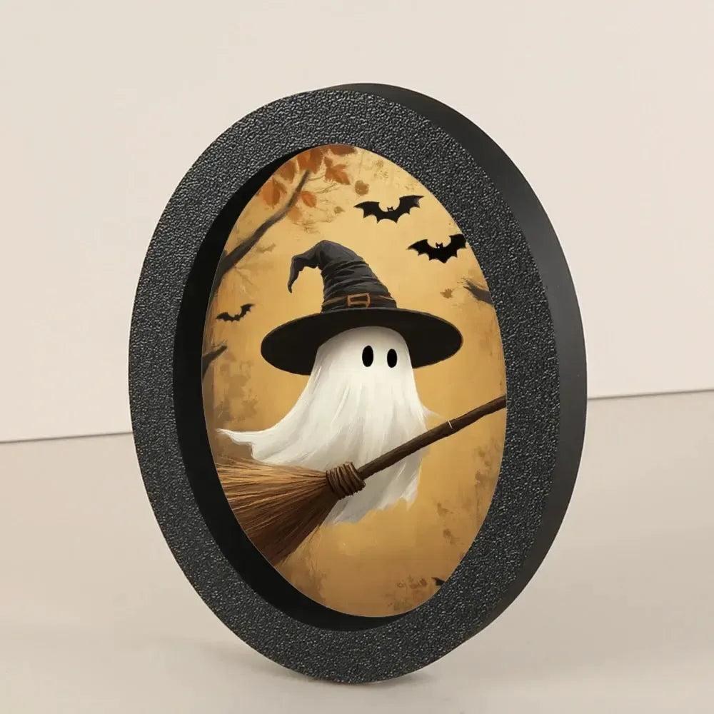 Cute Ghost Witchy Wooden Oval Frame - Gothic Oval Wall Art for Spooky Halloween Home Decor-MoonChildWorld