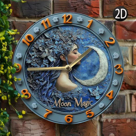 Magic Moon Goddess Wall Clock - Wicca Goddess Clock for Pagan Decor