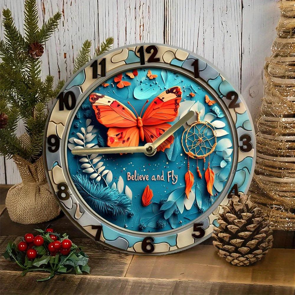 Dreamcatcher and Butterfly Wall Clock Boho Butterfly Clock Home Decor-MoonChildWorld