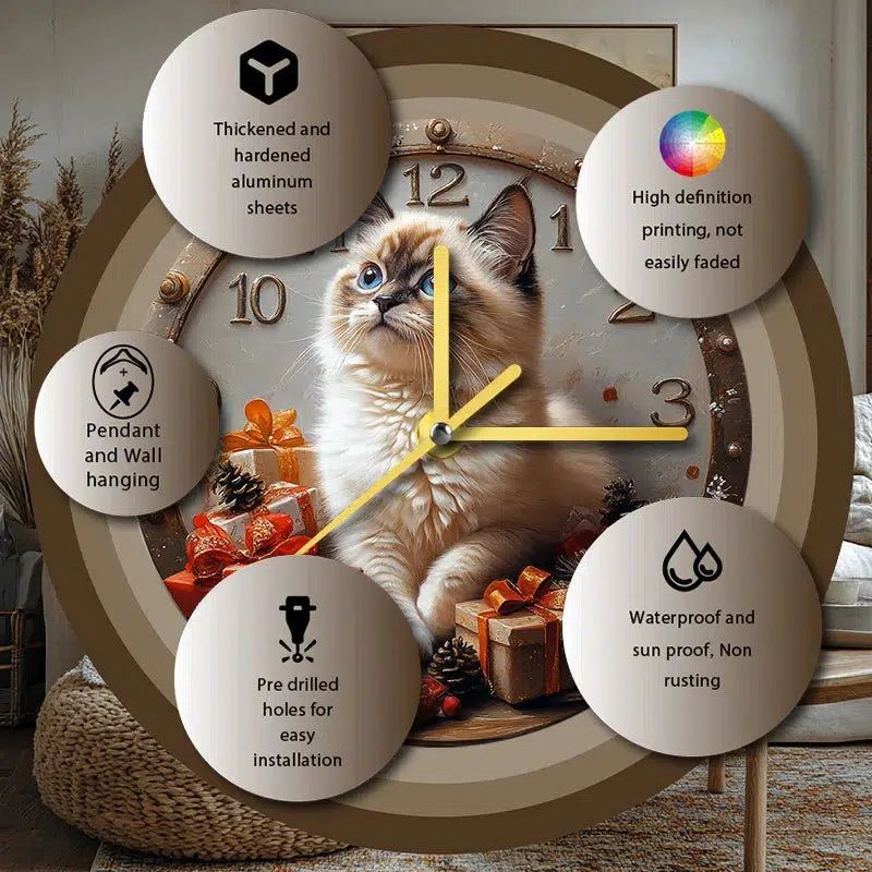 Siamese Cat Wall Clock for Cat Lovers Christmas Decorations-MoonChildWorld