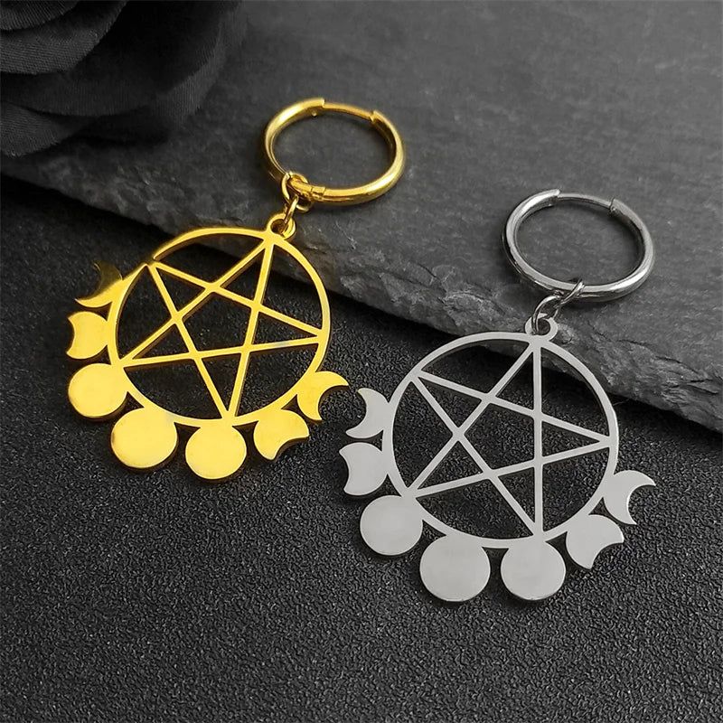 Goth Witchcraft Pentacle Moon Phase Earrings Witch Jewelry-MoonChildWorld