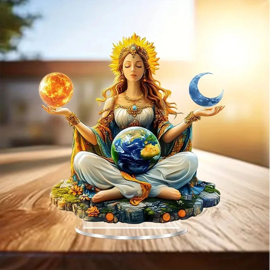 Sun and Moon Goddess Acrylic Decorative Plaque Desktop Decor Celestial Goddess Table Ornament-MoonChildWorld