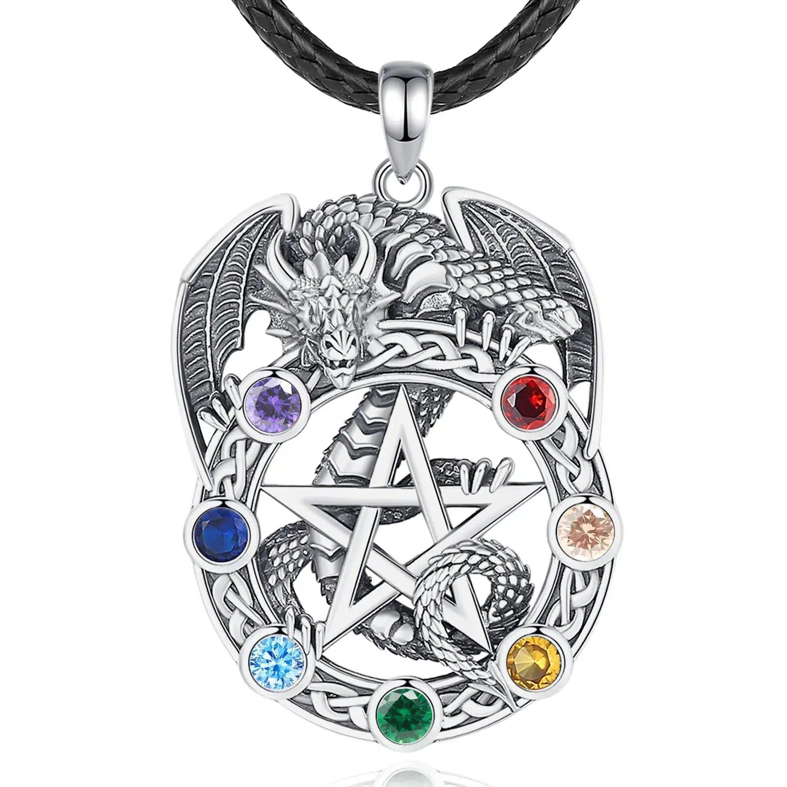 Wicca Dragon Pentagram Necklace 7 Color Chakra Pentacle Necklace-MoonChildWorld