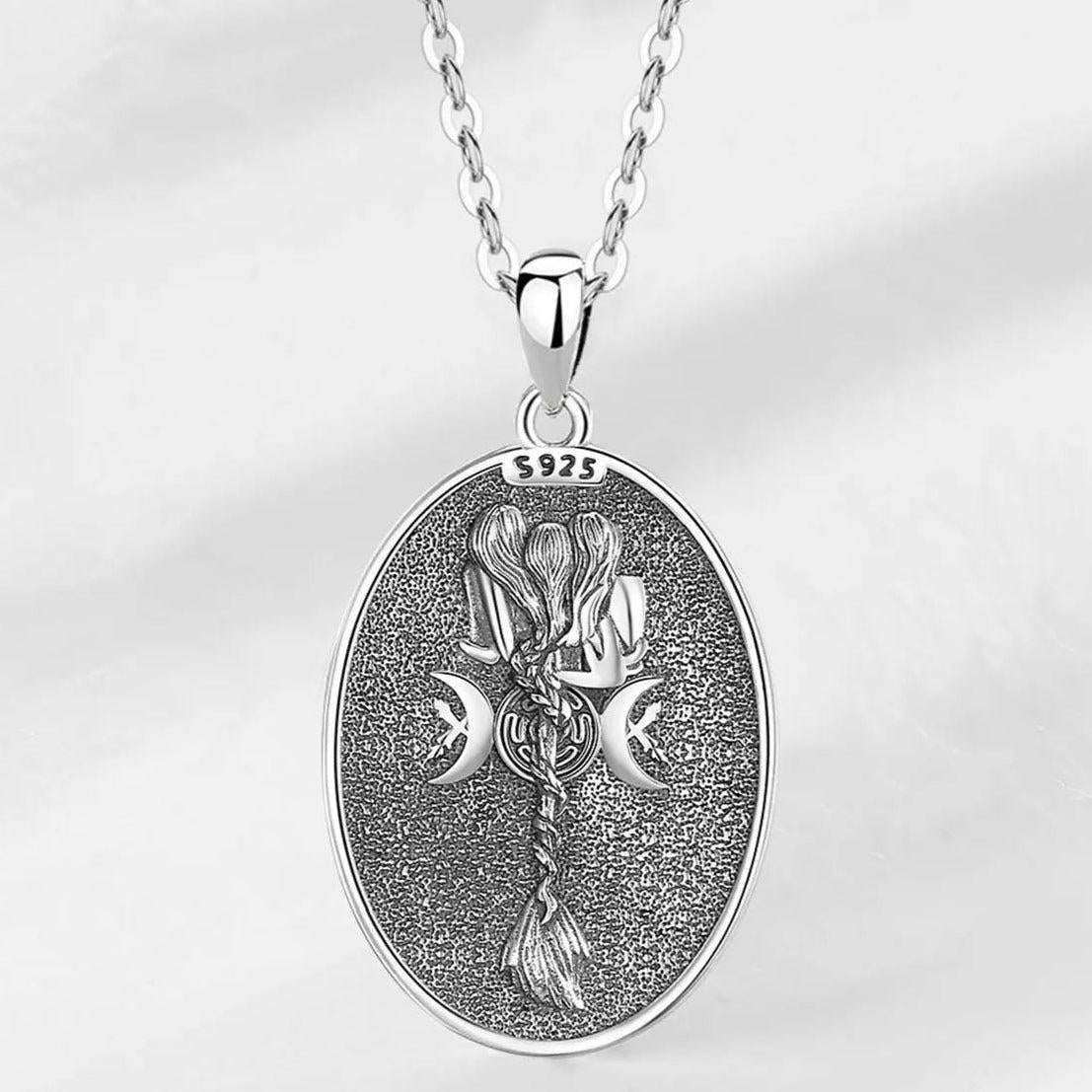 Silver Wicca Triple Moon Goddess Necklace Hecate Goddess Necklace Pagan Triple Goddess Jewelry-MoonChildWorld