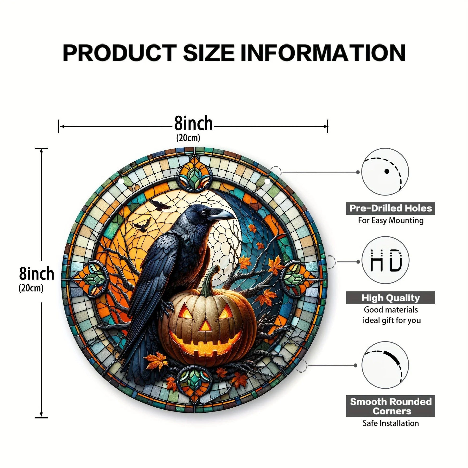 Pumpkin Raven Suncatcher Gothic Crow Acrylic Sign Halloween Decoration-MoonChildWorld