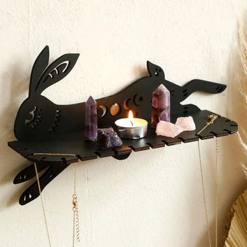 Rabbit Wooden Wall Shelf Gothic Crystal Display Shelf Witchy Room Decoration