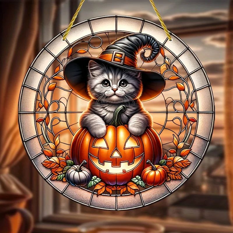 Cute Cat Suncatcher Halloween Acrylic Sign-MoonChildWorld