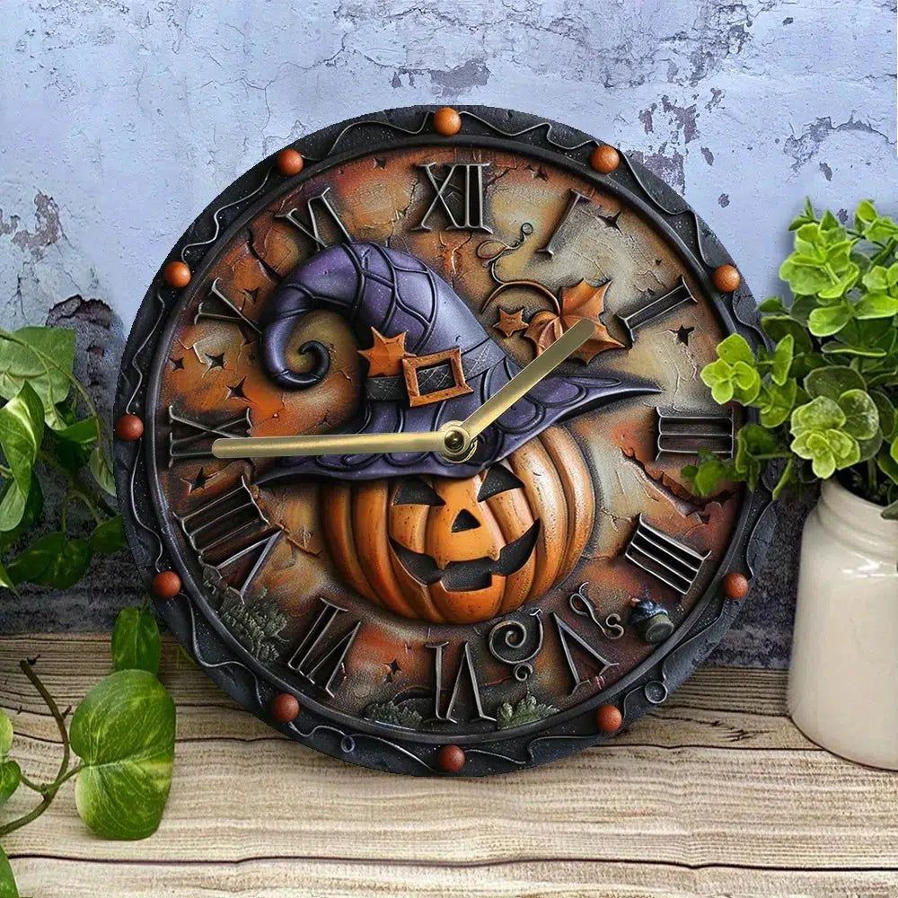 Pumpkin Halloween Wall Clock Witch Wall Decor-MoonChildWorld