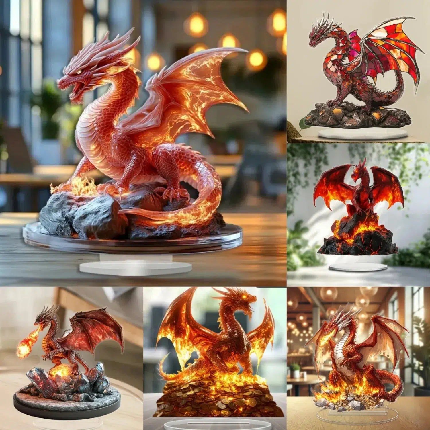 Fire Dragon 2D Flat Acrylic Figurine Dragon Table Ornament Dragon Desk Decor-MoonChildWorld