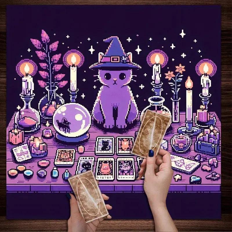 Magic Cat Tablecloth Wizard Purple Cat Witch Altar Cloth-MoonChildWorld