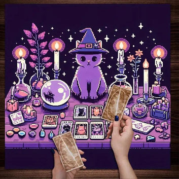 Magic Cat Tablecloth Wizard Purple Cat Witch Altar Cloth
