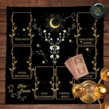 Golden Celtic Cross Tarot Table Cloth Wicca Altar Cloth Moon Starry Sky Witchy Divination Tablecloth For Tarot Cards