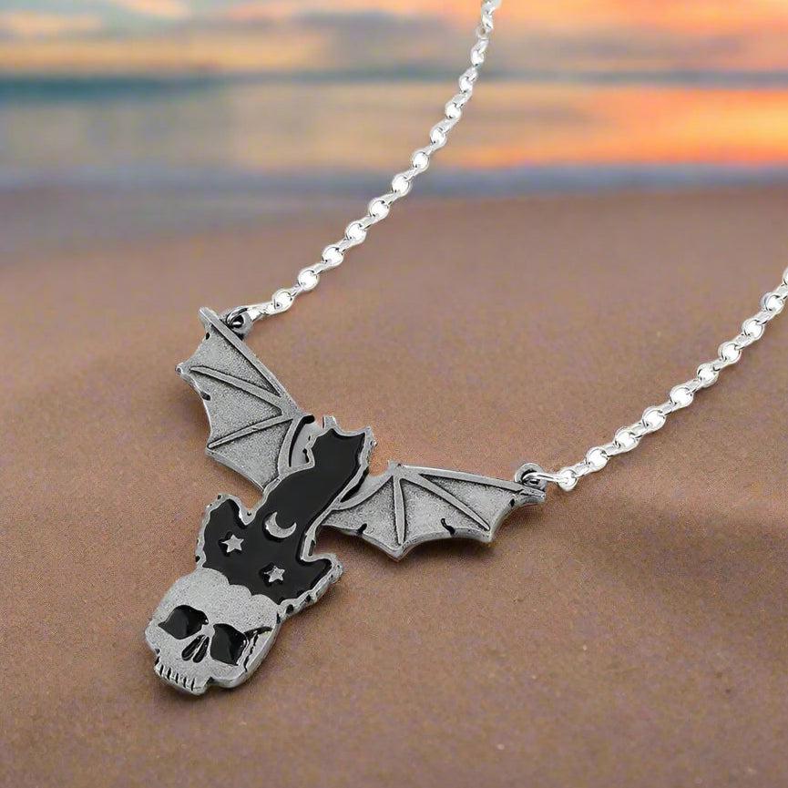 Gothic Black Cat Necklace Bat Horror Skull Witch Necklace Punk Witchcraft Jewelry-MoonChildWorld