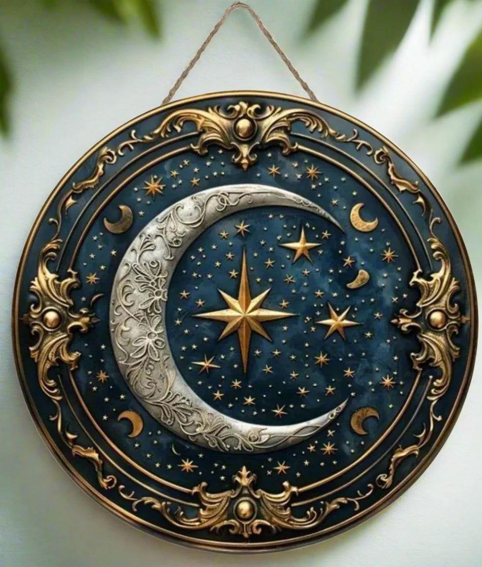 Sun and Moon Wooden Sign Celestial Goddess Hanging Sign-MoonChildWorld