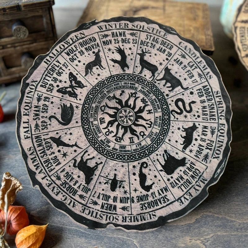Wheel Of Year Pagan Wooden Sign Wicca Calendar-MoonChildWorld