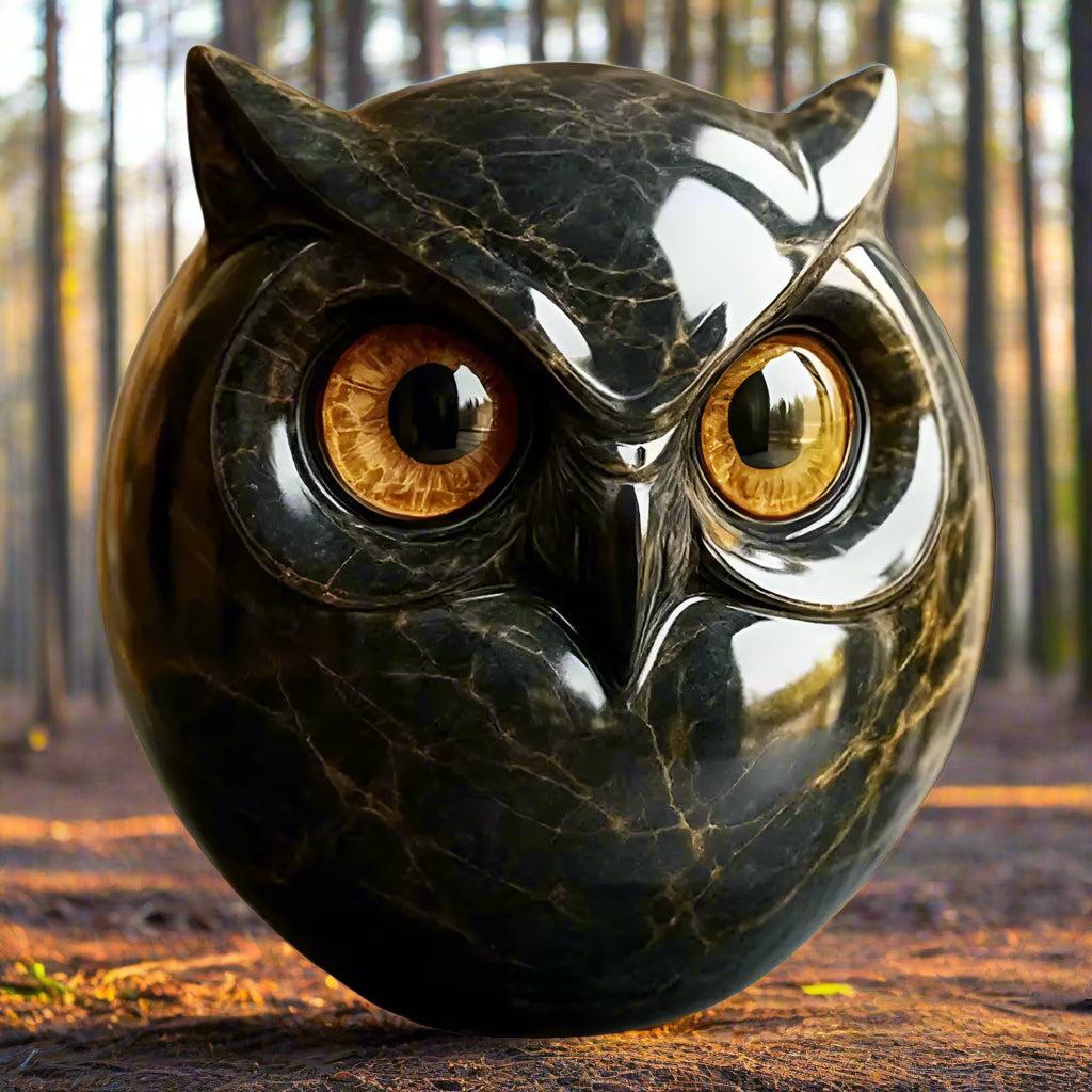 Mystic Owl Sculpture - Resin Owl Figurine with Amber Eyes for Owl Lovers-MoonChildWorld