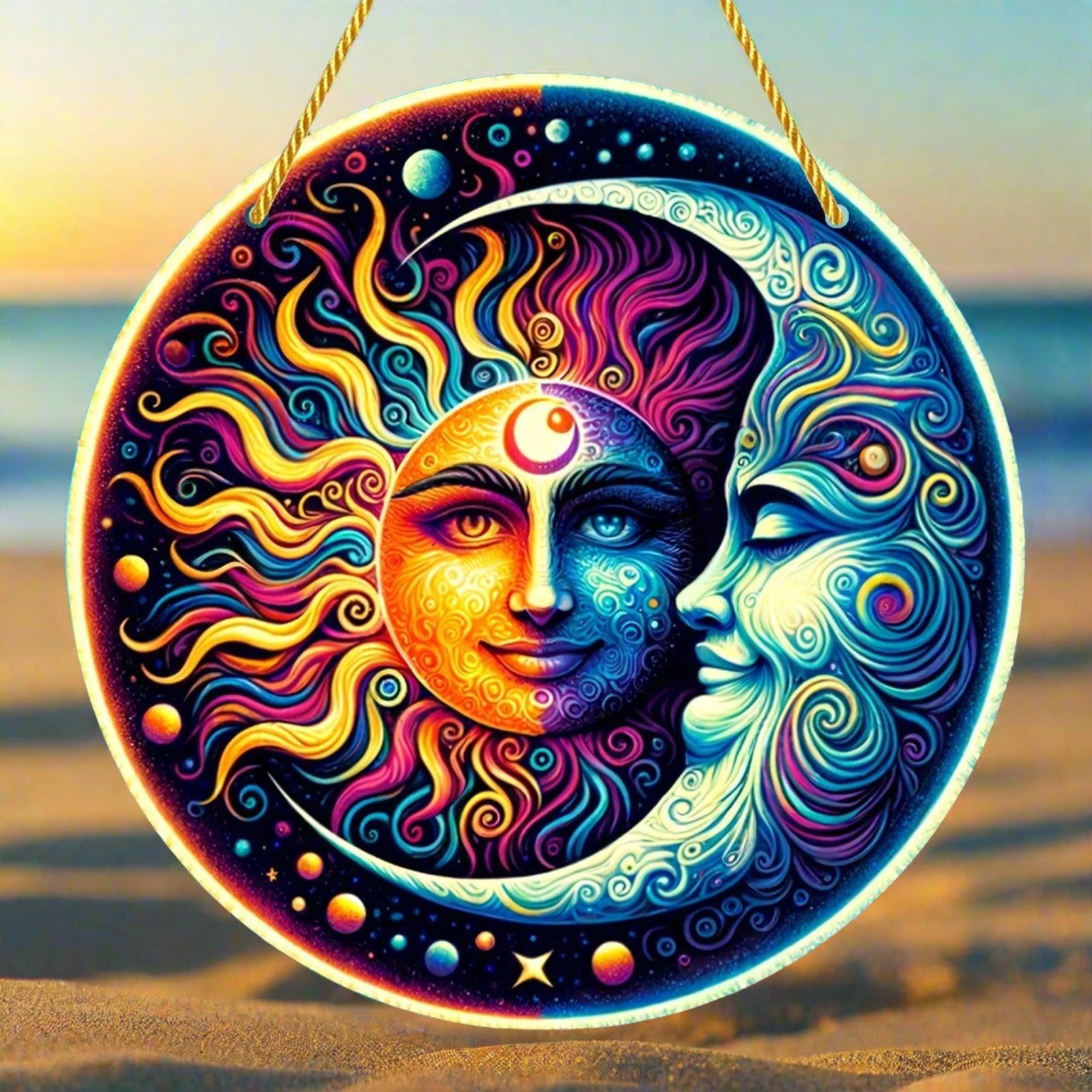 Sun Moon Goddess Suncatcher Celestial Acrylic Sign Sun Moon Window Hanging-MoonChildWorld