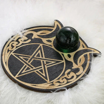 Wooden Pentacle Crystal Ball Holder