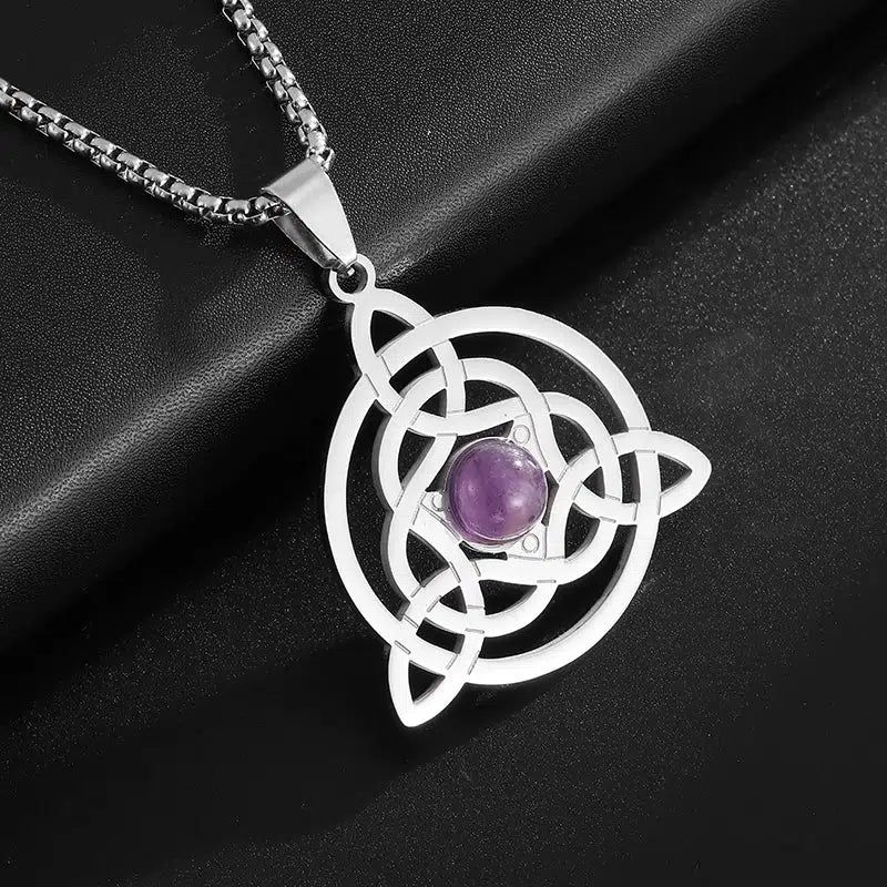 Amethyst Stone Irish Celtic Trinity Knot Necklace Witchcraft Pagan Jewelry-MoonChildWorld
