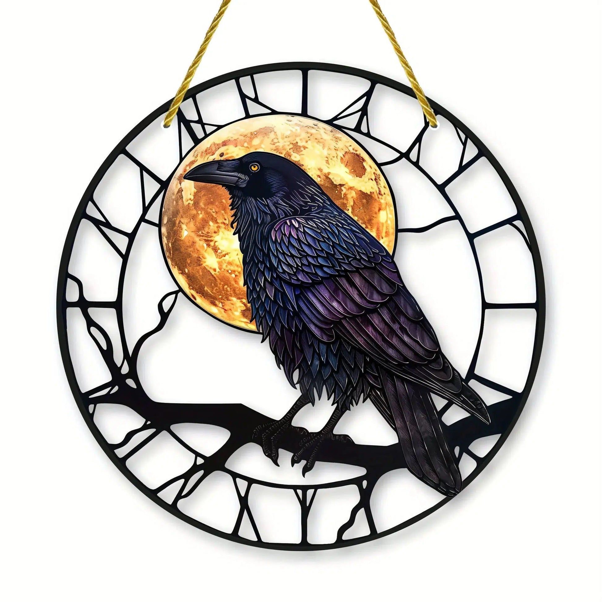 Moon Raven Suncatcher Halloween Crow Window Hanging Witch Crow Suncatcher-MoonChildWorld