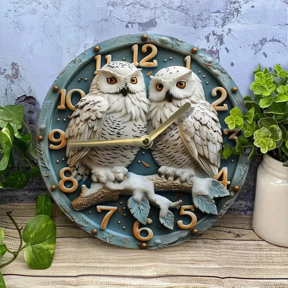 Winter Owls Wooden wall clock - Owl Lovers Home Decor-MoonChildWorld