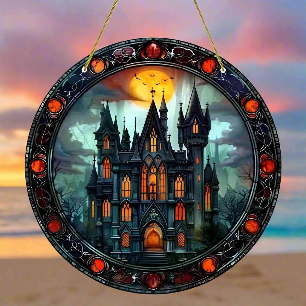 Gothic Castle Suncatcher Haunted House Window Hanging For Halloween Decorations-MoonChildWorld