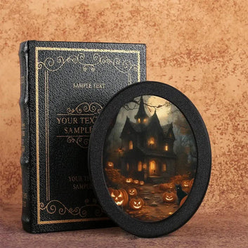 Pumpkin and Gothic Castle Wooden Oval Frame - Spooky Oval Wall Art - Halloween Wall Decoration