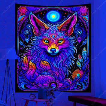 Spirit Animal UV Reactive Tapestry Psychedelic Animal Wall Tapestry for Aesthetic Room Decor