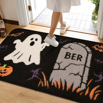Gothic Halloween Ghost Pumpkin Spooky Door Mat for Witch Home Decor