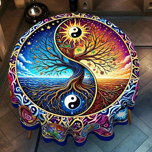 Bohemian Yin-Yang Tree of Life Tablecloth for Pagan Home Decor