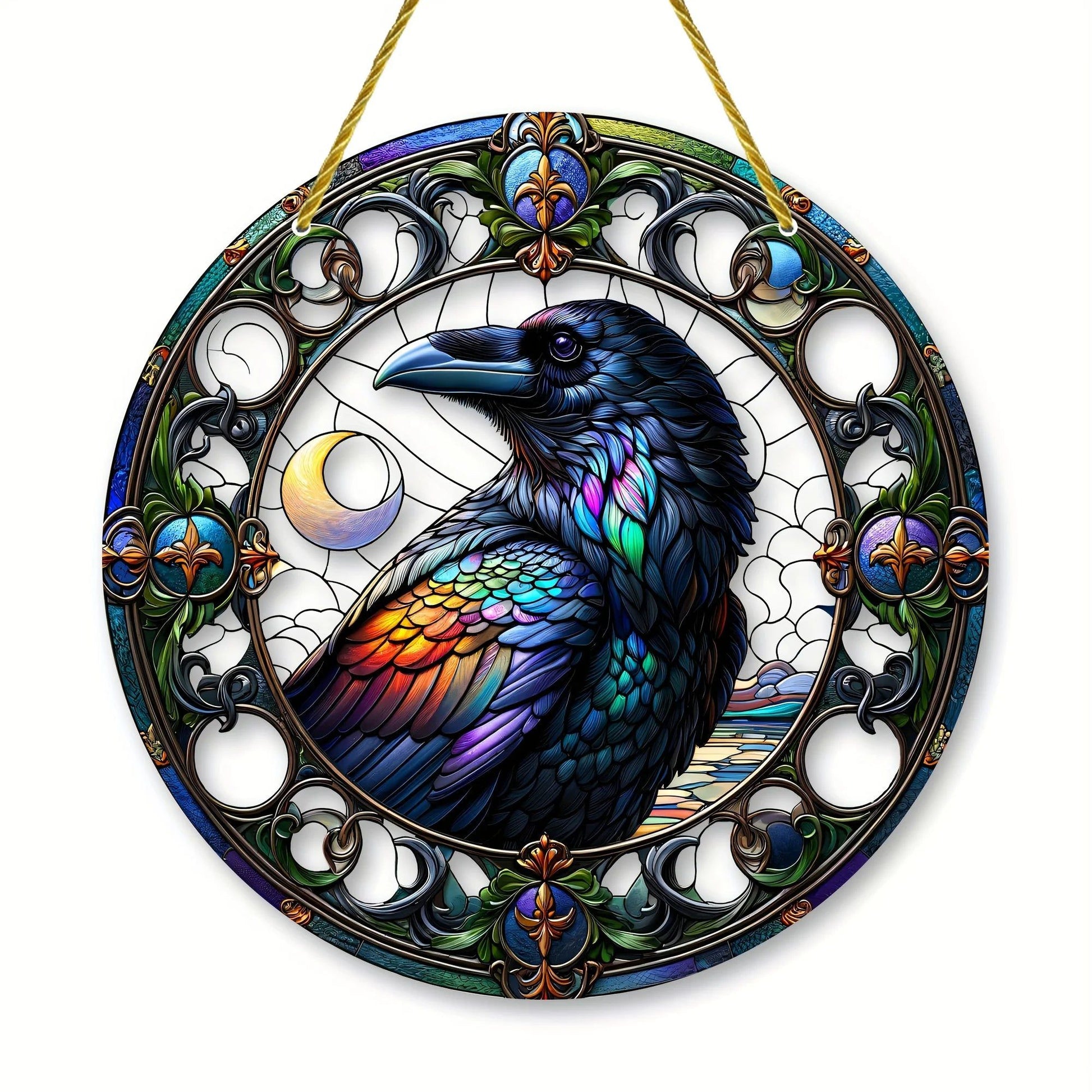 Dark Crow Suncatcher Gothic Raven Acrylic Round Sign-MoonChildWorld