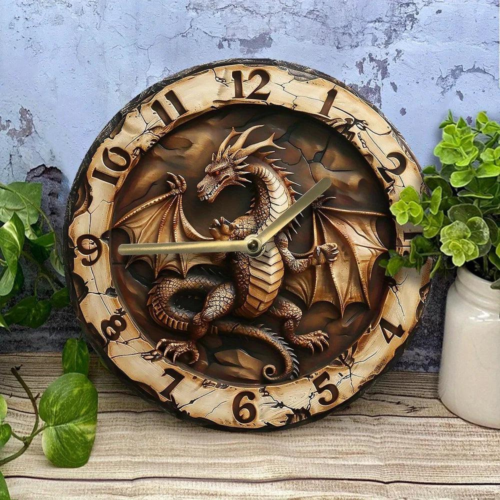 Dragon Wooden Wall Clock Mythical Dragon Decor-MoonChildWorld